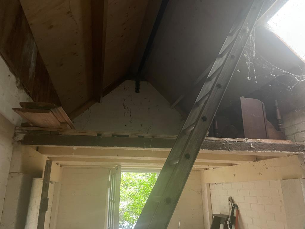 Lot: 14 - LAND AND BUILDING WITH POTENTIAL - Ladder to mezzanine with attic window